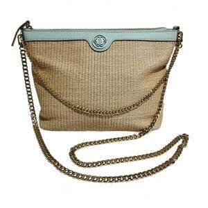 Nanette Lepore Woven Handbag w Light Blue Leather Trim & 2 Chain Straps
